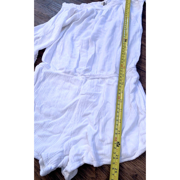 Nordstrom ELAN Romper Womens Small OffShoulder Boho Fringe Crochet Trim Jumpsuit - Picture 9 of 10